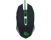 Gembird MUSG-001-G, Gaming Optical Mouse, 2400dpi adjustable, 6 buttons,  Illuminated scroll wheel, logo and side accents; Non-slip rubberized ergonomic design, Practical tangle free nylon mesh cable, USB, Black-Green